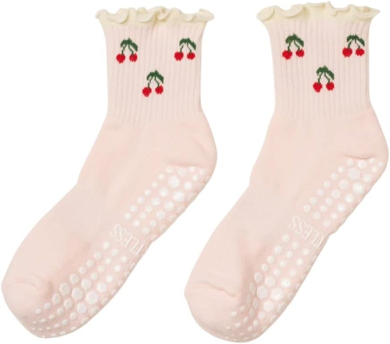 Shapes Studio Crew Half Calf Grip Socks, Cutest Fruits Pilates Socks, Ruffle socks, Non-Slip, Barre Yoga Fitness - Image 1